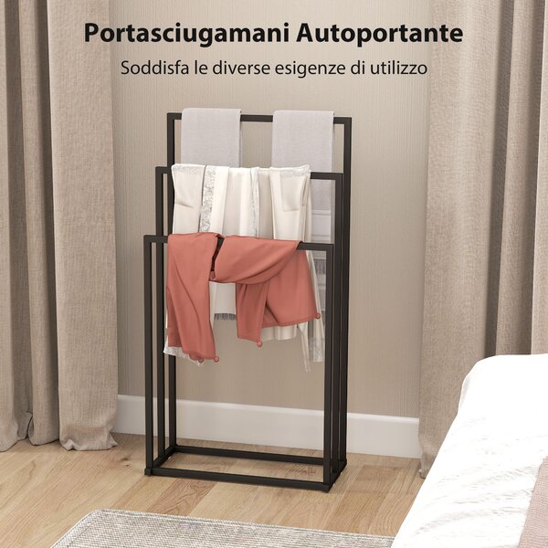 HOMCOM Portasciugamani da Terra a 3 Bracci Autoportante in Acciaio, 45x21.5x85 cm | Aosom Italy