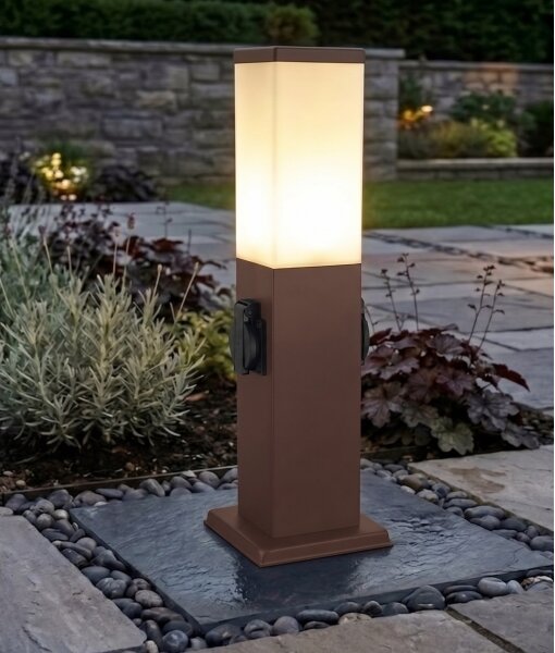Brilagi - Lampada da esterno con 2 prese SCHUKO NOVA, 1xE27/15W/230V, 40 cm, IP44, marrone