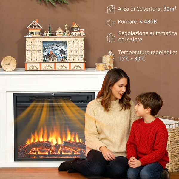 HOMCOM Camino Elettrico con Fiamma a 12 Colori e 5 Luminosità, Telecomando e Timer, 98x23.5x69.5 cm, Bianco e Nero | Aosom Italy