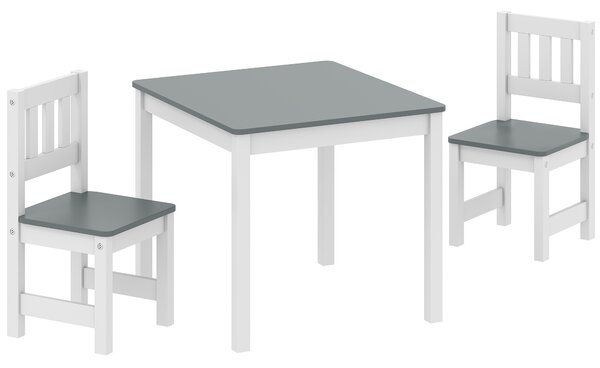 AIYAPLAY Set Tavolo e Sedie per Bambini da 3-8 Anni 3 pz in Legno con Bordi Arrotondati, Grigio e Bianco | Aosom Italy