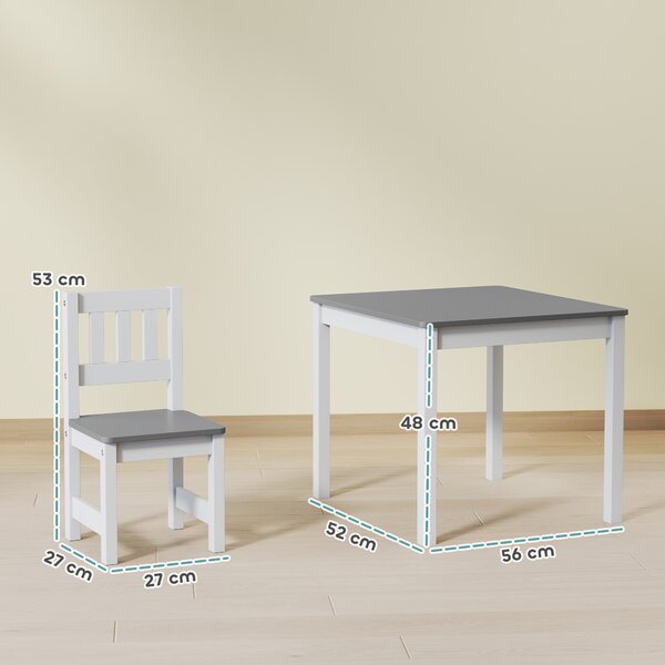 AIYAPLAY Set Tavolo e Sedie per Bambini da 3-8 Anni 3 pz in Legno con Bordi Arrotondati, Grigio e Bianco | Aosom Italy