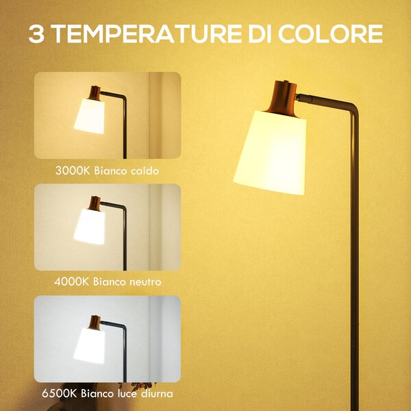 HOMCOM Lampada da Terra LED con Testa Girevole a 350°, Regolazione Temperatura del Colore 3000K/4000K/6500K, Nero | Aosom Italy