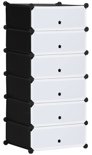 HOMCOM Scarpiera Modulare Salvaspazio con 6 Scatole in Plastica PP e Acciaio, 49x36.5x108 cm, Nero e Trasparente | Aosom Italy