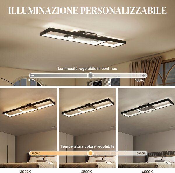 HOMCOM Lampada LED a Soffitto Dimmerabile 3000-6000K con Telecomando e Interruttore, 70x30 cm, Nero | Aosom Italy