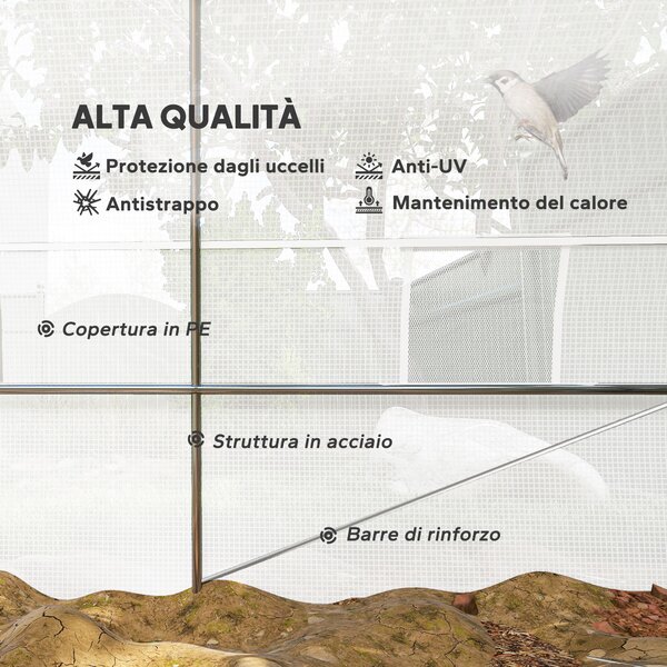 Outsunny Serra a Tunnel 8x3x2 m con Rivestimento in Plastica e Acciaio Rinforzato, Bianco | Aosom Italy