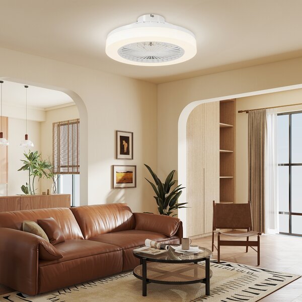 HOMCOM Ventilatore a Soffitto con Luce LED Regolabile e 6 Velocità, in Plastica e Acrilico, Ø46x16 cm, Bianco | Aosom Italy
