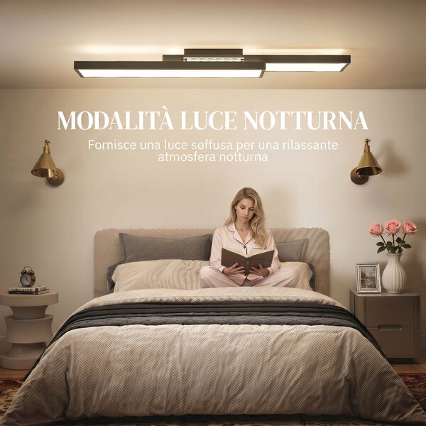HOMCOM Lampada LED a Soffitto Dimmerabile 3000-6000K con Telecomando e Interruttore, 70x30 cm, Nero | Aosom Italy