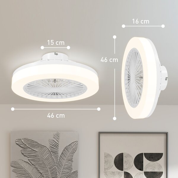 HOMCOM Ventilatore a Soffitto con Luce LED Regolabile e 6 Velocità, in Plastica e Acrilico, Ø46x16 cm, Bianco | Aosom Italy