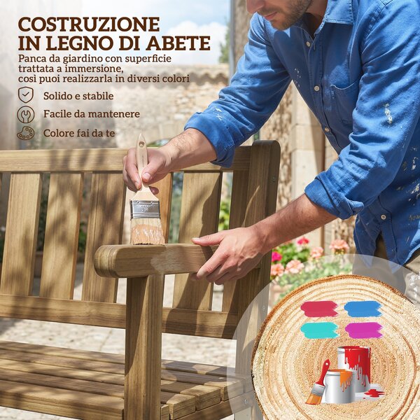 Outsunny Panchina da Giardino da 2 Posti Legno di Abete a Doghe, 150x57x93 cm, Color Teak | Aosom Italy