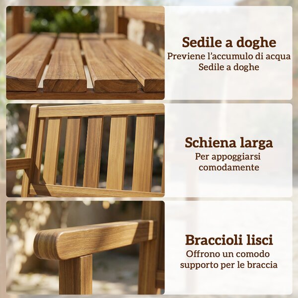 Outsunny Panchina da Giardino da 2 Posti Legno di Abete a Doghe, 150x57x93 cm, Color Teak | Aosom Italy