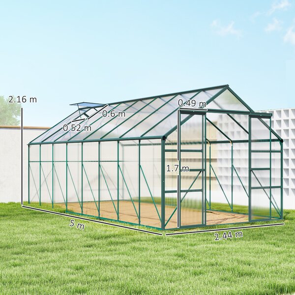 Outsunny Serra da Giardino con Porta scorrevole e Finestre regolabili a 5 livelli, in Metallo e Alluminio, 244x500x216cm, Verde | Aosom Italy