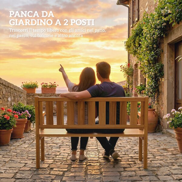 Outsunny Panchina da Giardino da 2 Posti Legno di Abete a Doghe, 150x57x93 cm, Color Teak | Aosom Italy