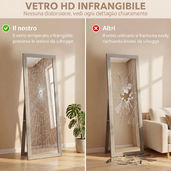 HOMCOM Specchio da Terra Specchio a Figura Intera Moderno 37x157 cm Grigio | Aosom Italy