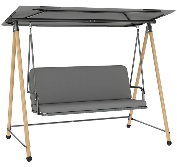 Outsunny Altalena da Giardino a 3 Posti, con Tettoia Regolabile Idrorepellente e Cuscino Removibile, Carico Massimo 360 kg, 208 x 125 x 180 cm, Grigio | Aosom Italy