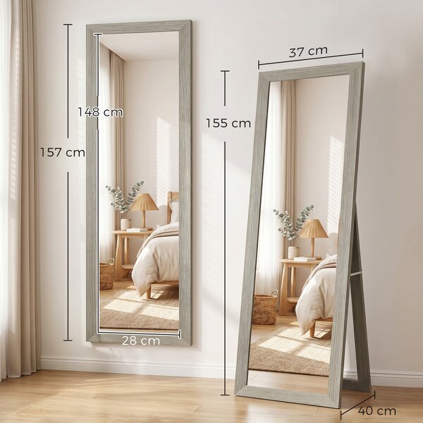 HOMCOM Specchio da Terra Specchio a Figura Intera Moderno 37x157 cm Grigio | Aosom Italy