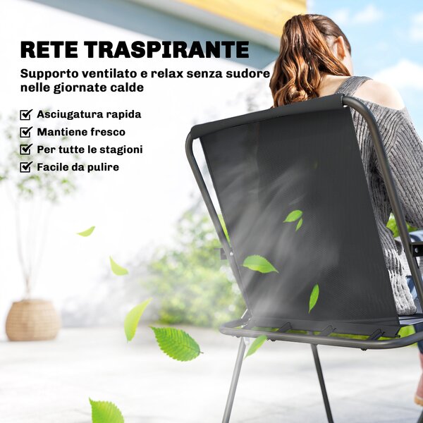 Outsunny Set da Giardino 8 pz con Ombrellone, 6 Sedie Pieghevoli e Tavolo da Esterno in Vetro Temperato, Nero | Aosom Italy