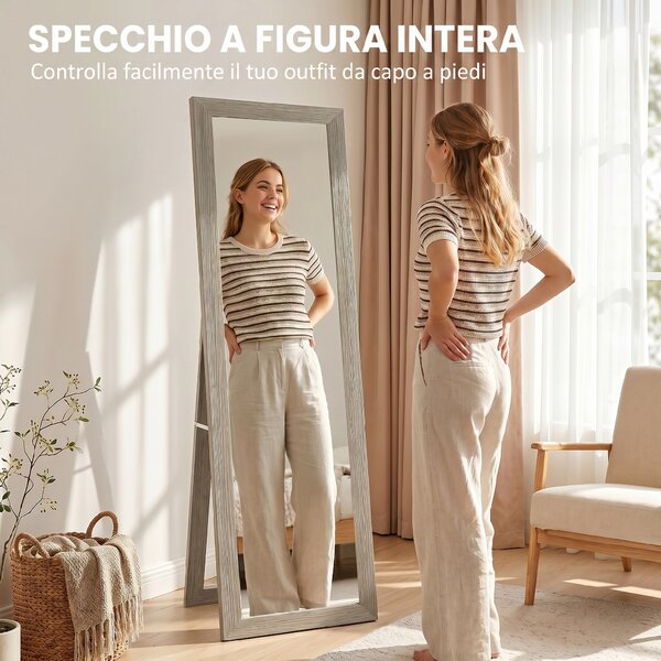 HOMCOM Specchio da Terra Specchio a Figura Intera Moderno 37x157 cm Grigio | Aosom Italy