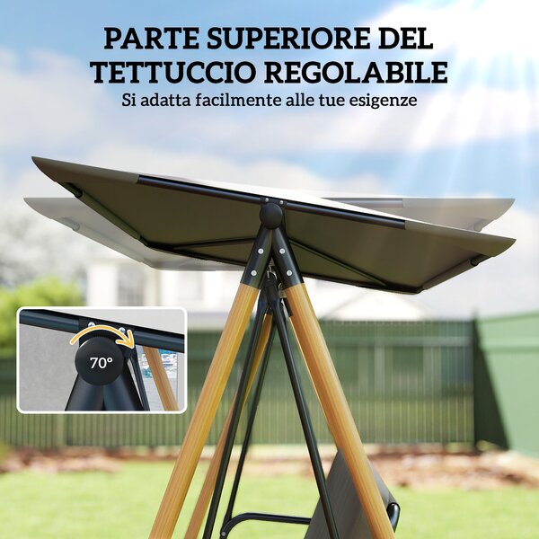 Outsunny Altalena da Giardino a 3 Posti, con Tettoia Regolabile Idrorepellente e Cuscino Removibile, Carico Massimo 360 kg, 208 x 125 x 180 cm, Grigio | Aosom Italy