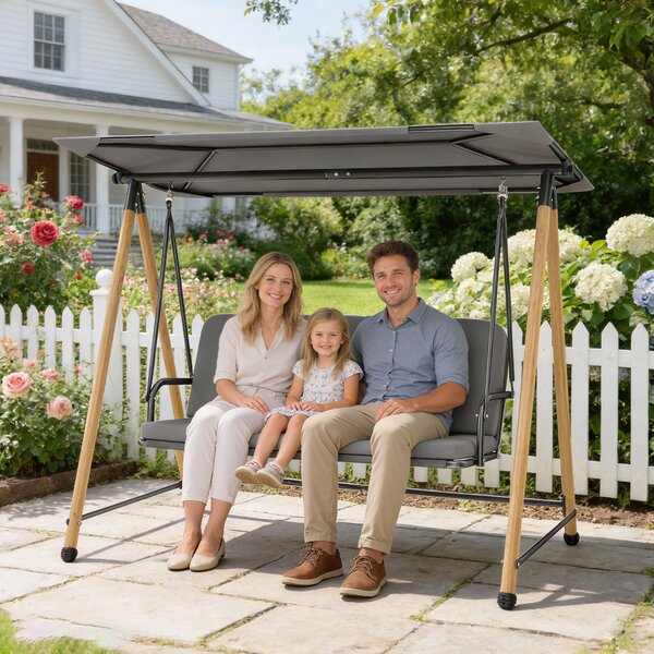 Outsunny Altalena da Giardino a 3 Posti, con Tettoia Regolabile Idrorepellente e Cuscino Removibile, Carico Massimo 360 kg, 208 x 125 x 180 cm, Grigio | Aosom Italy