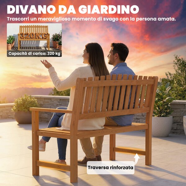 Outsunny Panchina da Giardino 2 Persone, Legno Acacia FSC, Seduta e Schienale a Doghe, Naturale | Aosom Italy