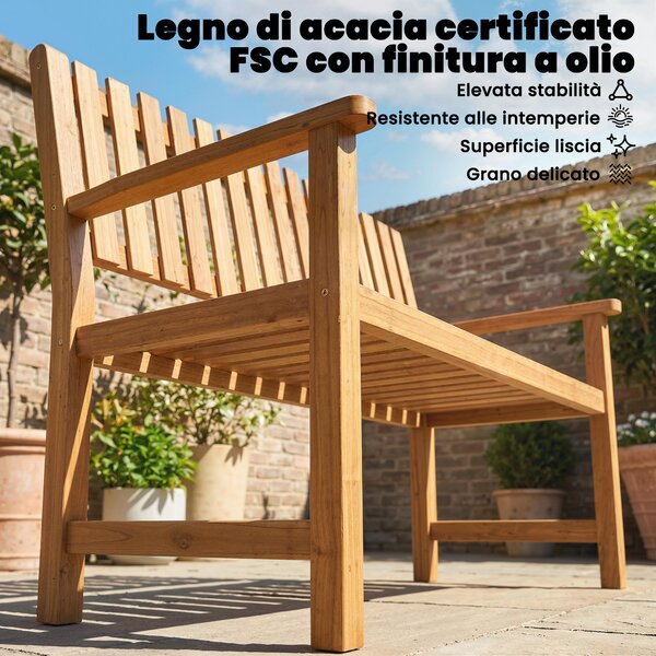 Outsunny Panchina da Giardino 2 Persone, Legno Acacia FSC, Seduta e Schienale a Doghe, Naturale | Aosom Italy