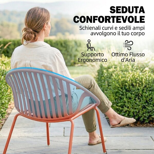 Outsunny Set bistrot 3 pezzi in metallo per esterno, Rosso mattone | Aosom Italy