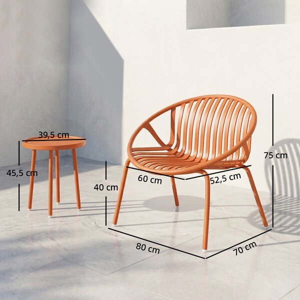 Outsunny Set bistrot 3 pezzi in metallo per esterno, Rosso mattone | Aosom Italy