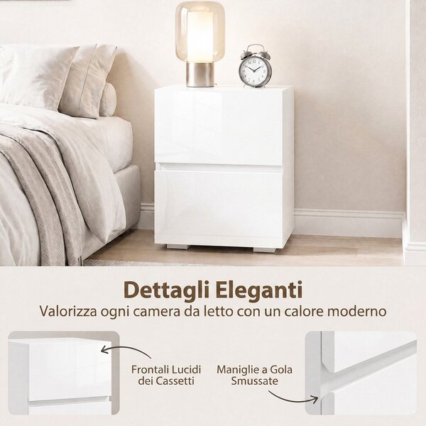 HOMCOM Set di 2 Comodini da Camera da Letto con 2 Cassetti, Capacità 30 kg, 40x40x58 cm, Bianco | Aosom Italy