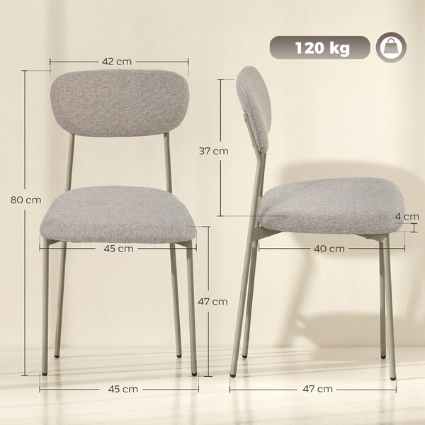 HOMCOM Set 2 sedie da pranzo impilabili in tessuto e imbottite, Marrone chiaro | Aosom Italy