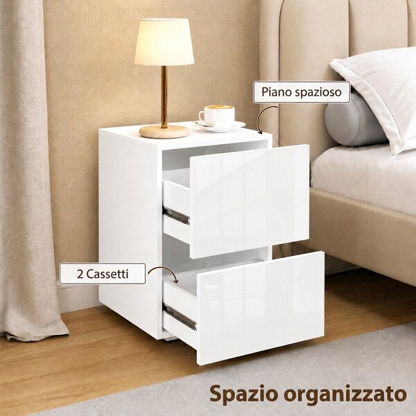 HOMCOM Set di 2 Comodini da Camera da Letto con 2 Cassetti, Capacità 30 kg, 40x40x58 cm, Bianco | Aosom Italy