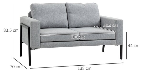 HOMCOM Divano 2 Posti in Tessuto Effetto Lino con Gambe in Acciaio e Cuscini Imbottiti, 138x70x83.5 cm, Grigio|Aosom