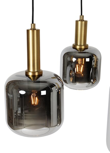 Lampada a sospensione smart nera con vetro oro e fumé ovale a 5 luci incl. 5 Wifi A60 - Zuzanna