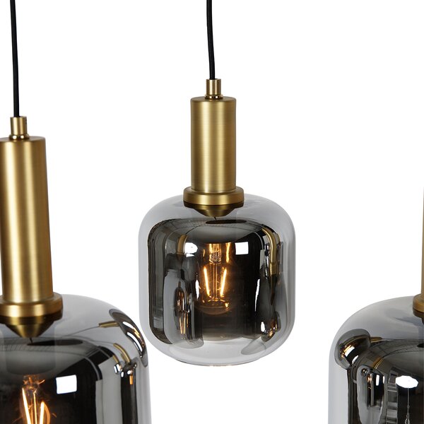 Lampada a sospensione smart nera con vetro oro e fumé ovale a 5 luci incl. 5 Wifi A60 - Zuzanna