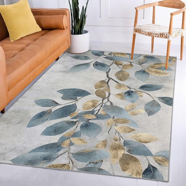 Passatoia azzurra/dorata lavabile 80x200 cm Golden Leaves – Mila Home