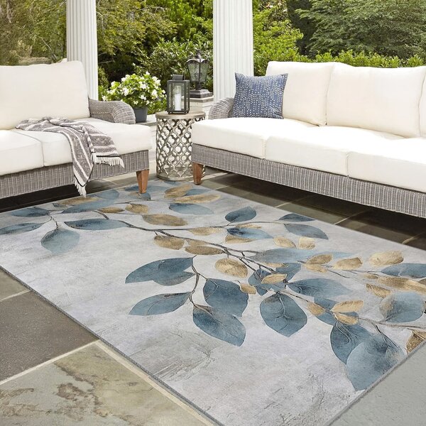 Tappeto azzurro/dorato lavabile 80x150 cm Golden Leaves – Mila Home