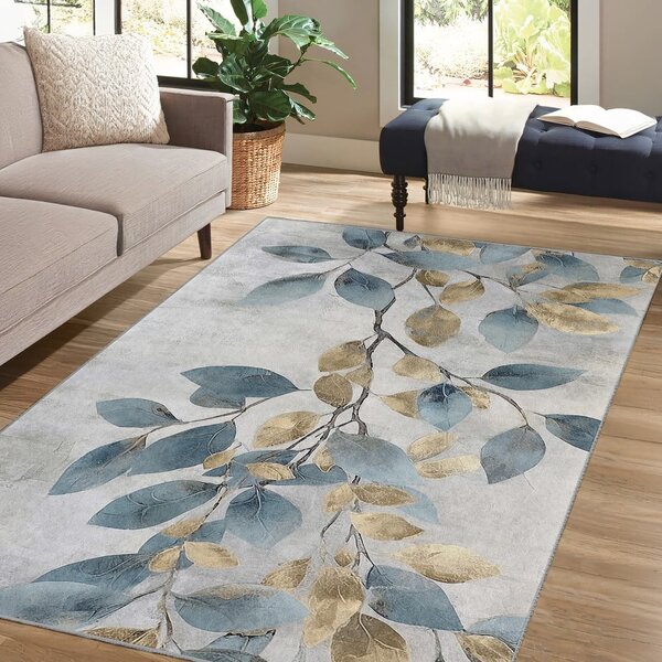 Passatoia azzurra/dorata lavabile 80x200 cm Golden Leaves – Mila Home