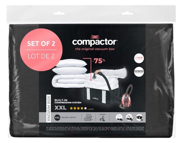 Set di organizer per vestiti sottovuoto/rinforzati in tessuto 2 pz 65x45x27 cm Black Edition – Compactor