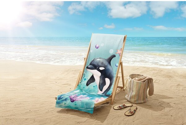 Telo mare da bambini blu in velluto 75x150 cm Splash – Good Morning