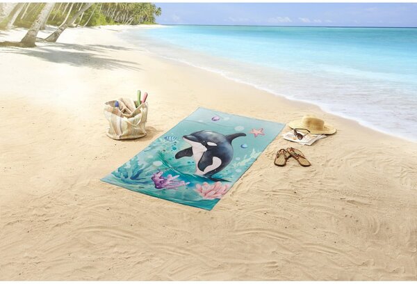 Telo mare da bambini blu in velluto 75x150 cm Splash – Good Morning