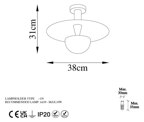Plafoniera color rame con paralume in metallo ø 38 cm Kurt – Opviq lights