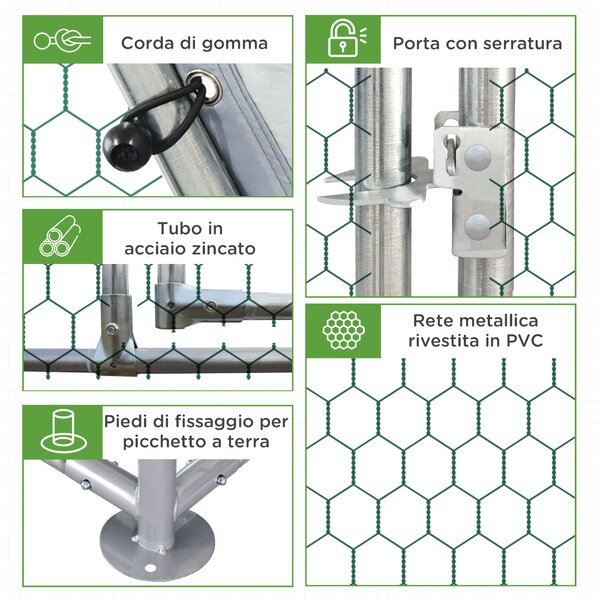 PawHut Recinto per Galline con telo di copertura per 4-6 polli in acciaio, 280x190x195 cm|Aosom