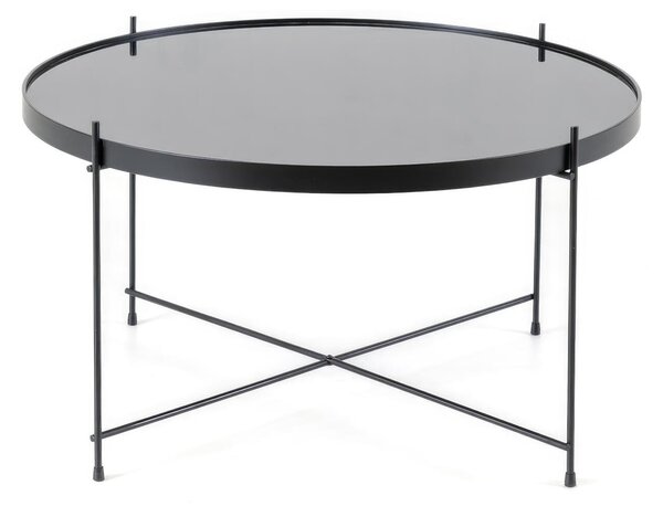 Tavolino Marissa Design twist 70x70xH40 cm, Top Nero, Base Nero, Top Vetro temperato, Base Metallo