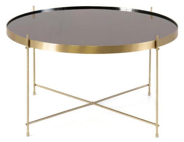 Tavolino Marissa Design twist 70x70xh40 cm, Top Ottone e Vetro Temperato, Base Ottone Lucido e Metallo