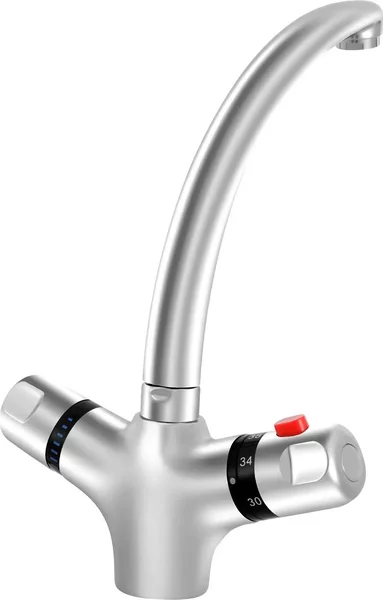 Rubinetto per lavabo - Miscelatore da bagno a 2 manopole - Temperatura costante - Bocchetta girevole a 360° - Ottone - Argento