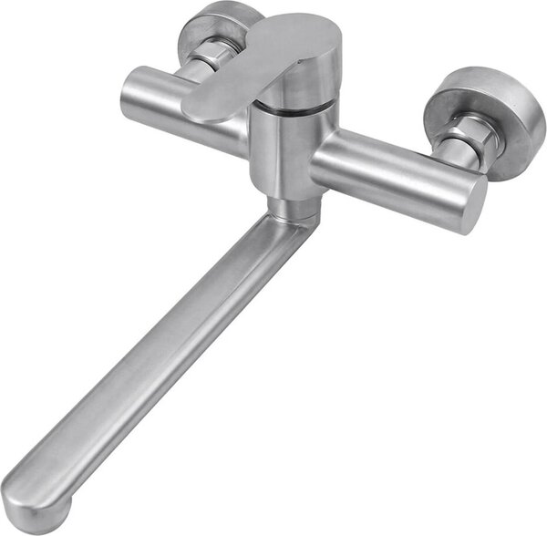Rubinetto per lavabo - Rubinetto a parete - Bocca orientabile a 360° - Acciaio inossidabile - Cartuccia in Vetroceramica - Argento