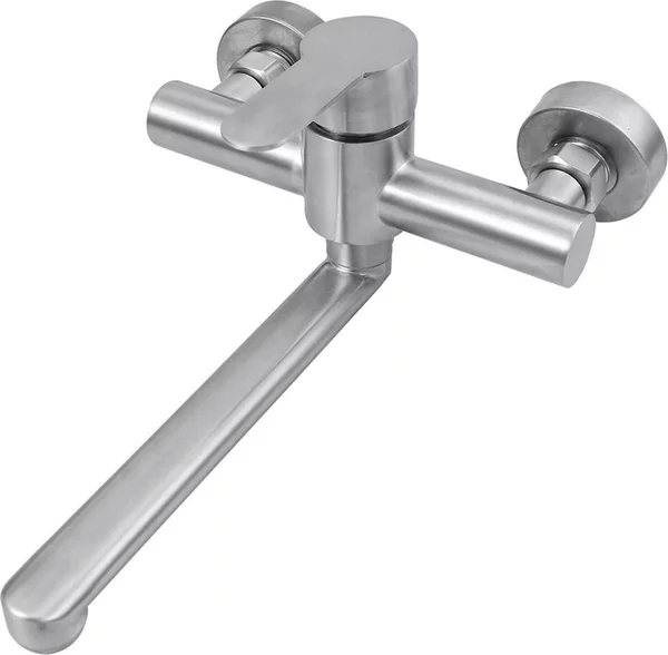 Rubinetto per lavabo - Rubinetto a parete - Bocca orientabile a 360° - Acciaio inossidabile - Cartuccia in Vetroceramica - Argento