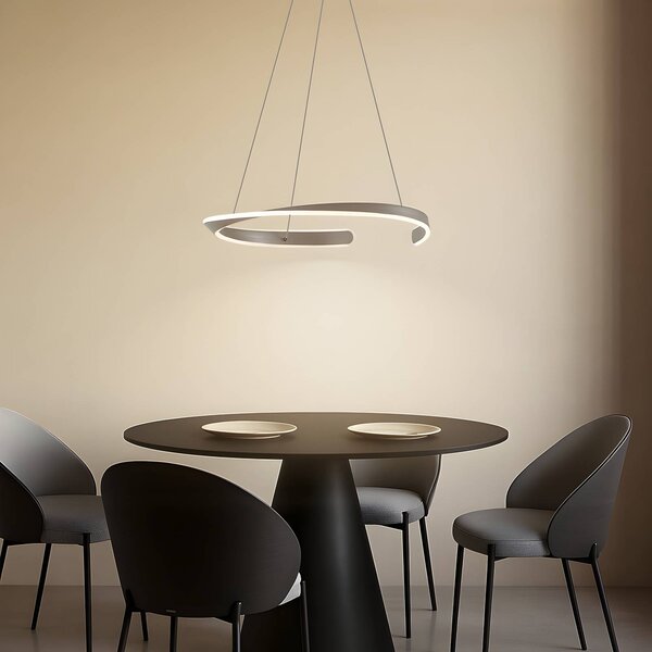 Lucande Lampada LED a sospensione Eloura, argento, Ø58cm, metallo, CCT Eloura, Alluminio / Grigio / Zincato, Soggiorno / Sala da pranzo, Metallo, Moderno