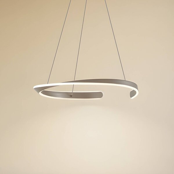 Lucande Lampada LED a sospensione Eloura, argento, Ø58cm, metallo, CCT Eloura, Alluminio / Grigio / Zincato, Soggiorno / Sala da pranzo, Metallo, Moderno