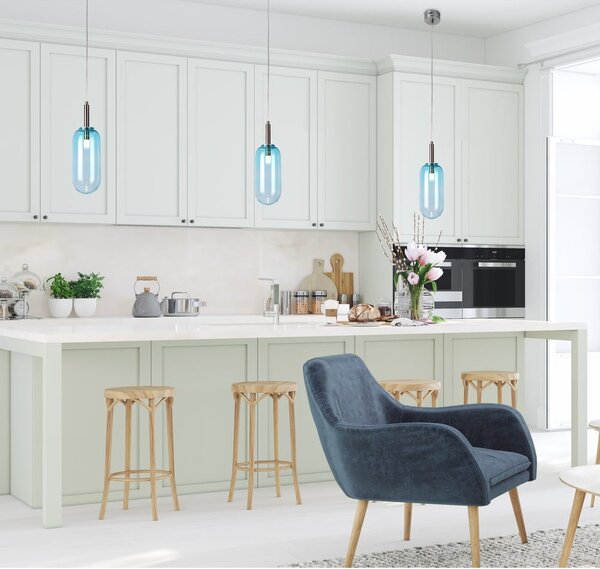Lampadario LED blu con paralume in vetro ø 13 cm Fiuggi – Candellux Lighting