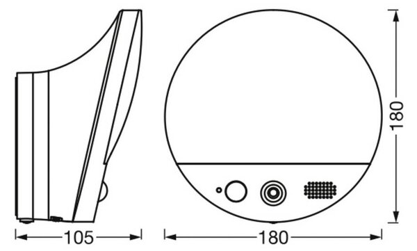 OSRAM SMART+ applique da esterno WiFi ROUND, telecamera, sensore, grigio dimmerabile, Alluminio / Grigio / Zincato, Plastica, Moderno